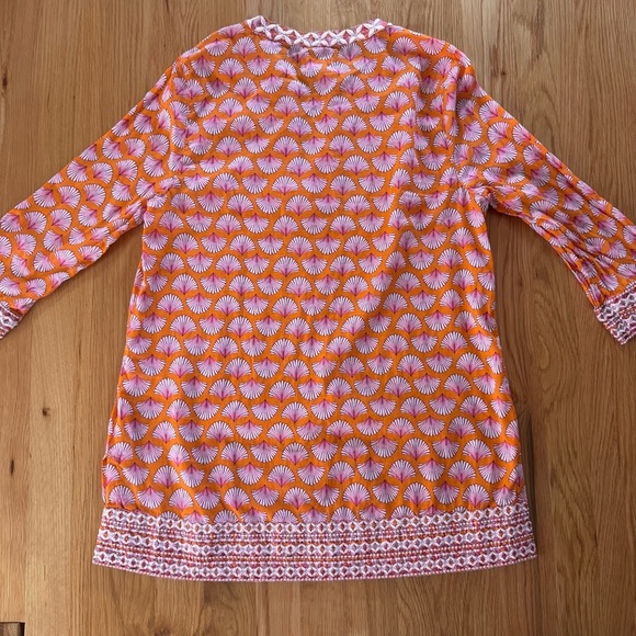 Sigrid Olsen 100% Cotton Printed Shell Tunic Embroidered Orange Pink Size M - Picture 8 of 8
